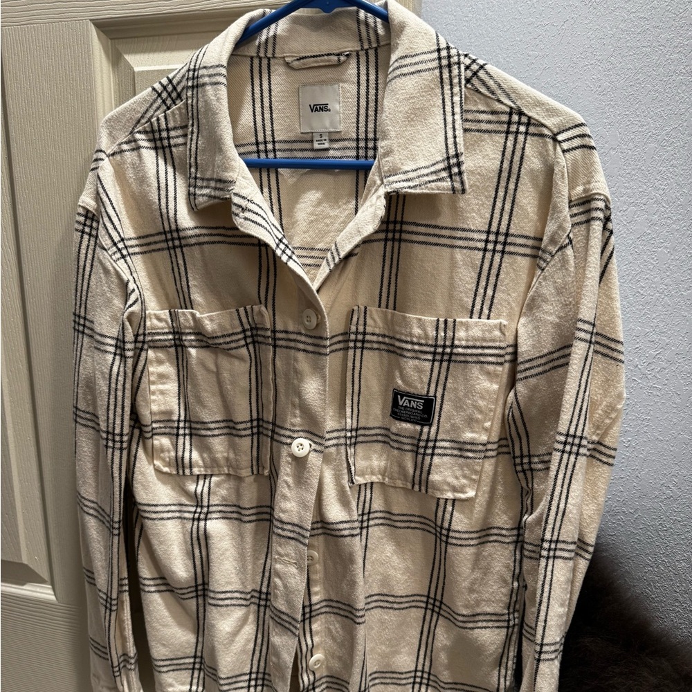 Vans Cream and Black Plaid Shirt
